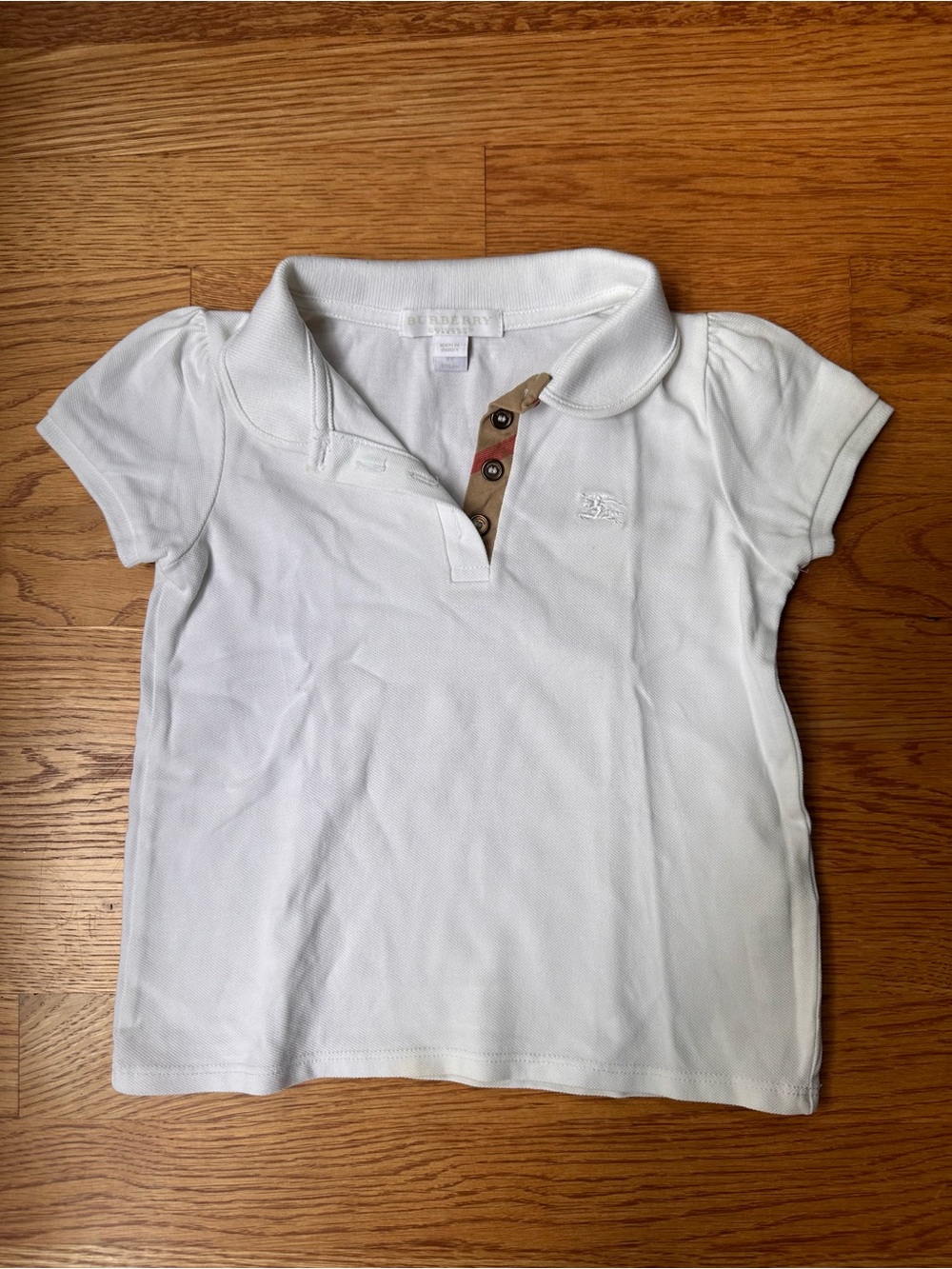 Burberry White Kids Polo with Signature Check Placket Accent